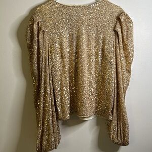 Shein formal gold sequins long sleeve top size L wide sleeves cream  lining
